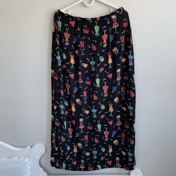 F L MALIK VINTAGE MAXI SKIRT BLACK BACK SLIT ZIPPER FASHION THEME BLUE GREEN - Picture 3 of 12